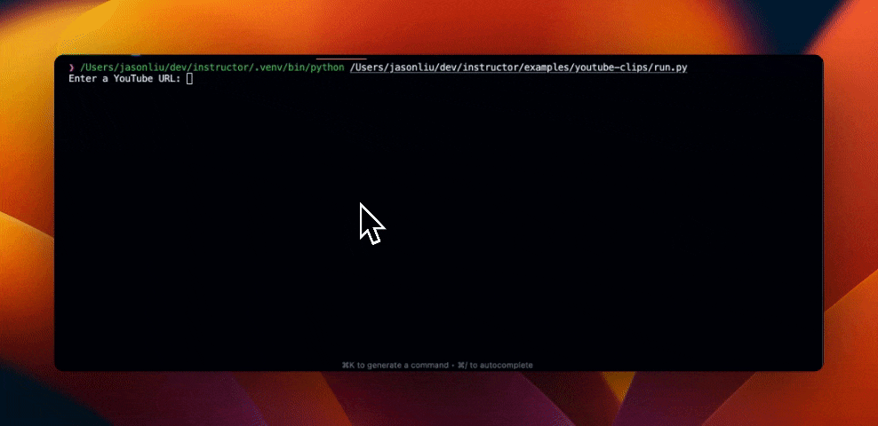YouTube clip streaming demonstration showing real-time video segment extraction